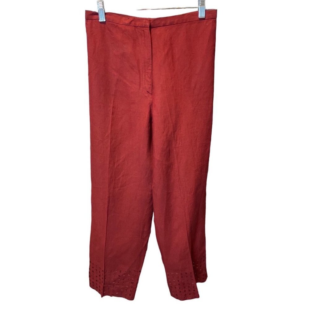 Vintage OGGI Miami Dark Orange Linen Flat Front Sequined Pants Sz 10